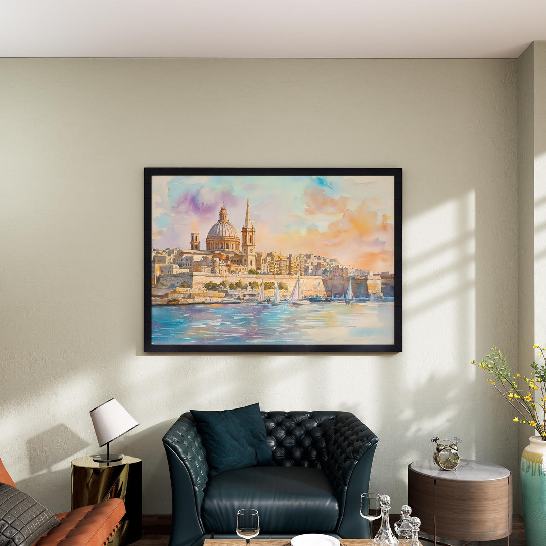 Valletta Watercolor Poster Landscape Wall Art Valletta Wall Hanging Home Décor Valletta Gift Art Lovers Malta Wall Art