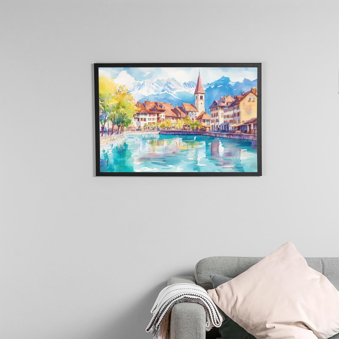 Annecy Watercolor Poster Landscape Wall Art Annecy Wall Hanging Home Décor Annecy Gift Art Lovers France Wall Art