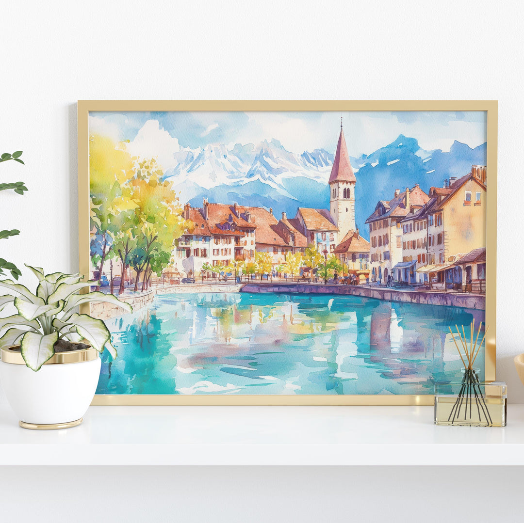 Annecy Watercolor Poster Landscape Wall Art Annecy Wall Hanging Home Décor Annecy Gift Art Lovers France Wall Art