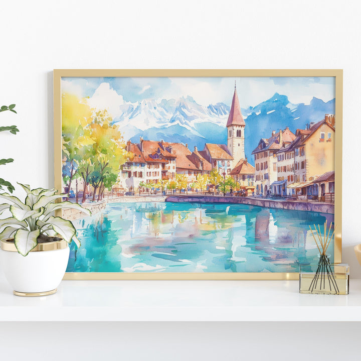 Annecy Watercolor Poster Landscape Wall Art Annecy Wall Hanging Home Décor Annecy Gift Art Lovers France Wall Art