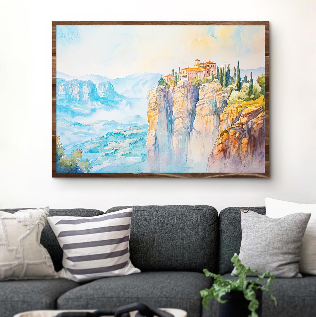 Meteora watercolor poster Wall Art Meteora Wall Hanging Home Décor Meteora Gift Art Lovers Greece Wall Art