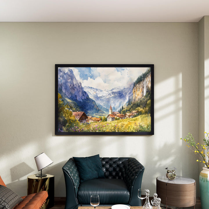 Lauterbrunnen Watercolor Poster Landscape Wall Art Lauterbrunnen Wall Hanging Home Décor Lauterbrunnen Gift Art Lovers Switzerland Wall Art