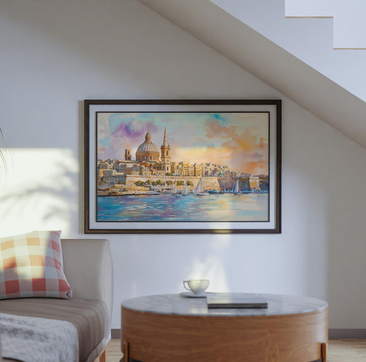 Valletta Watercolor Poster Landscape Wall Art Valletta Wall Hanging Home Décor Valletta Gift Art Lovers Malta Wall Art