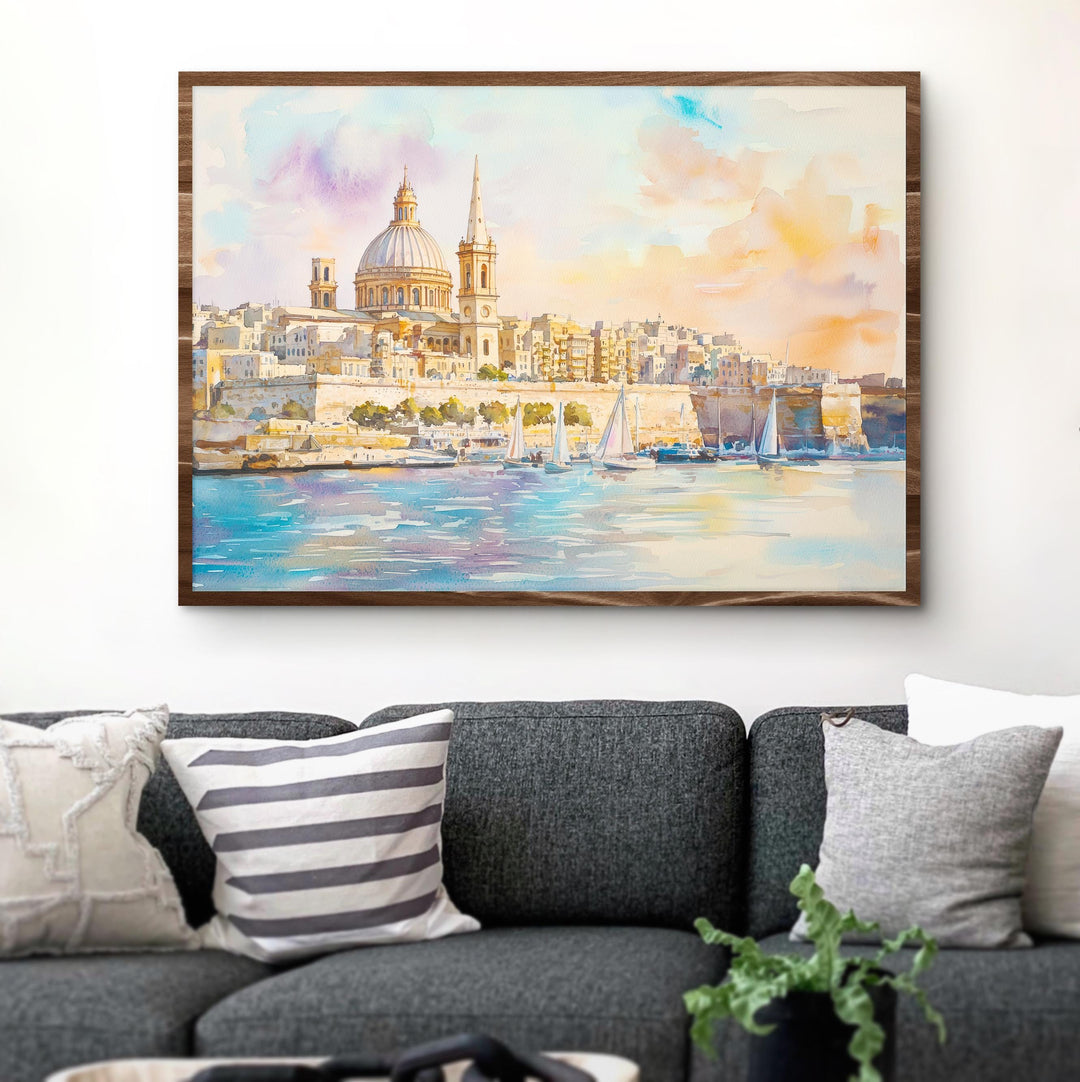 Valletta Watercolor Poster Landscape Wall Art Valletta Wall Hanging Home Décor Valletta Gift Art Lovers Malta Wall Art