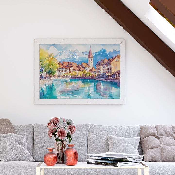Annecy Watercolor Poster Landscape Wall Art Annecy Wall Hanging Home Décor Annecy Gift Art Lovers France Wall Art