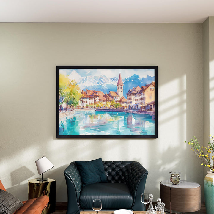 Annecy Watercolor Poster Landscape Wall Art Annecy Wall Hanging Home Décor Annecy Gift Art Lovers France Wall Art