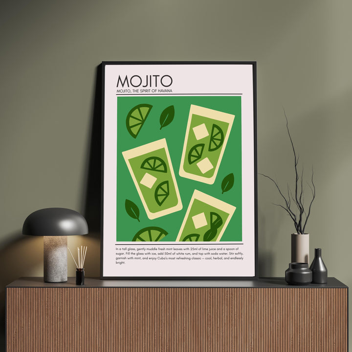 Mojito Art Deco Cocktail Print Elegant Drink Poster Bar Wall Art Cocktail Lover Gift Tropical Decor Classic Beverage Artwork