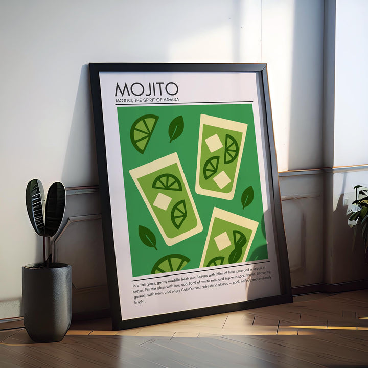 Mojito Art Deco Cocktail Print Elegant Drink Poster Bar Wall Art Cocktail Lover Gift Tropical Decor Classic Beverage Artwork