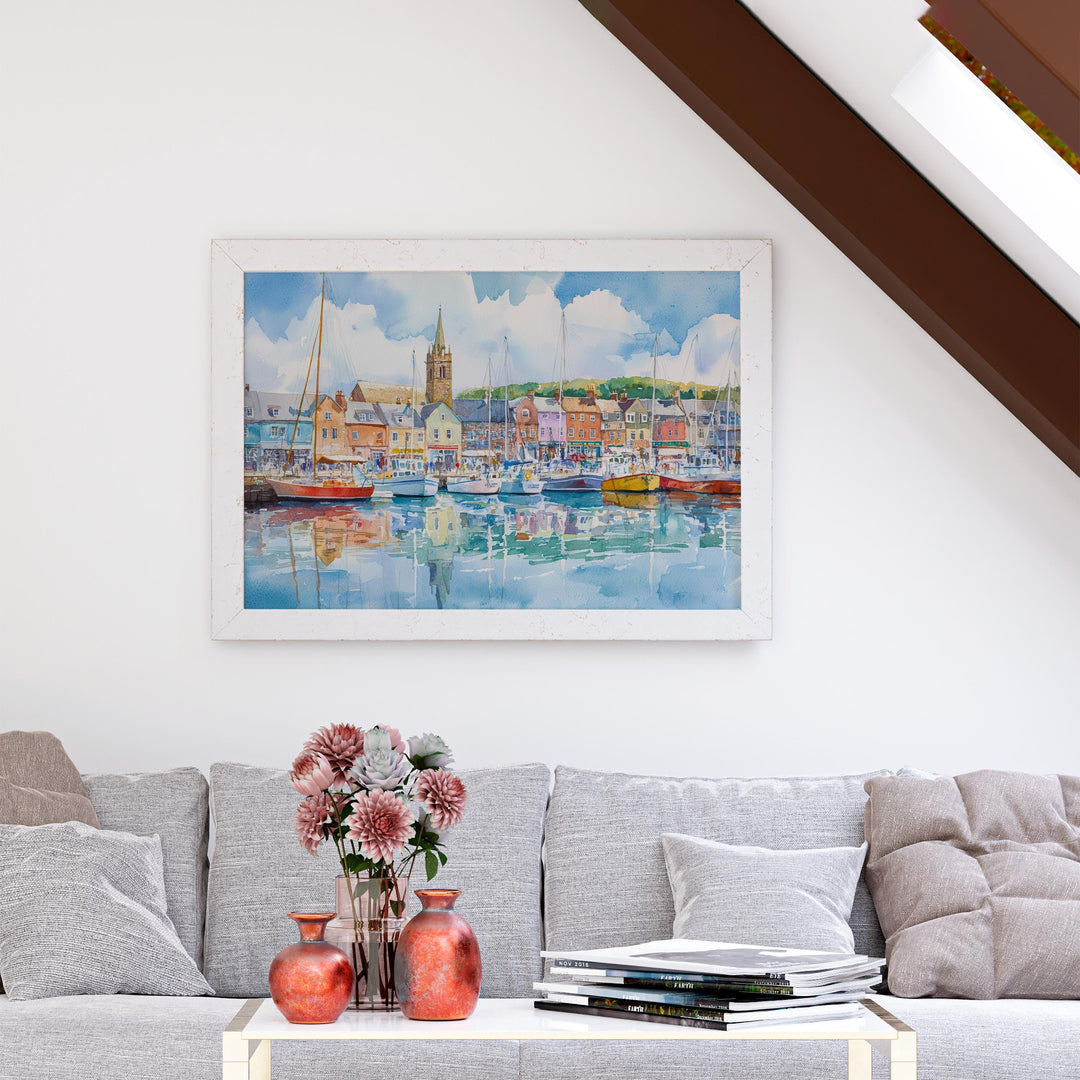 Padstow Cornwall Watercolor Poster Padstow Travel Print Coastal Town Painting Harbour Wall Art Seaside Decor UK Souvenir