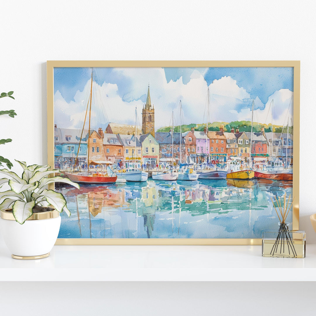 Padstow Cornwall Watercolor Poster Padstow Travel Print Coastal Town Painting Harbour Wall Art Seaside Decor UK Souvenir
