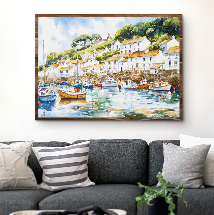 Polperro Cornwall Watercolor Poster Polperro Travel Print Coastal Village Painting Harbour Wall Art Seaside Decor UK Souvenir