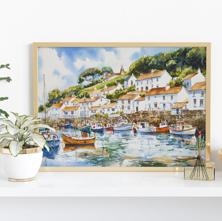 Polperro Cornwall Watercolor Poster Polperro Travel Print Coastal Village Painting Harbour Wall Art Seaside Decor UK Souvenir