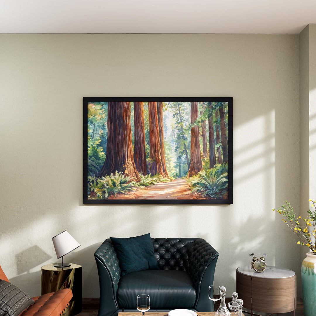 Redwood National Park Watercolor Poster California Travel Print Forest Painting Nature Wall Art USA Landscape Souvenir