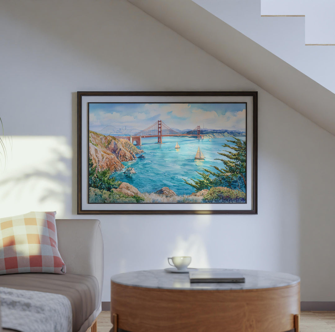 San Francisco California Watercolor Poster San Francisco Travel Print City Skyline Painting Golden Gate Wall Art USA Souvenir