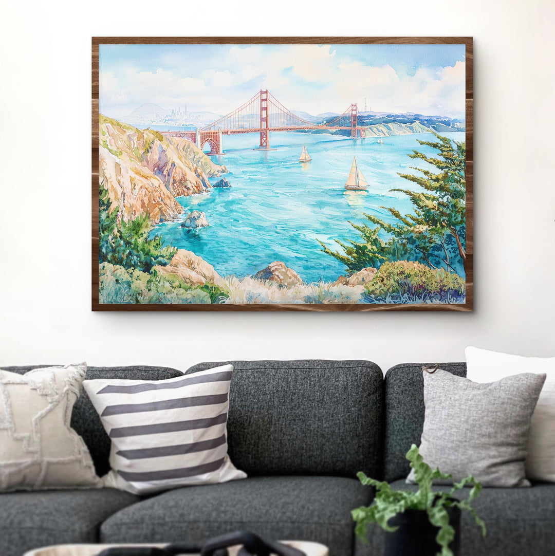 San Francisco California Watercolor Poster San Francisco Travel Print City Skyline Painting Golden Gate Wall Art USA Souvenir