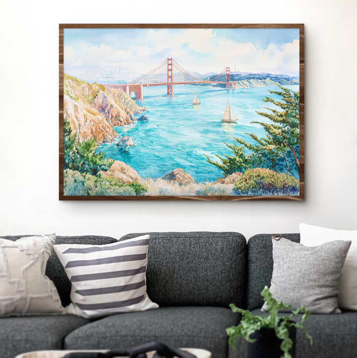 San Francisco California Watercolor Poster San Francisco Travel Print City Skyline Painting Golden Gate Wall Art USA Souvenir