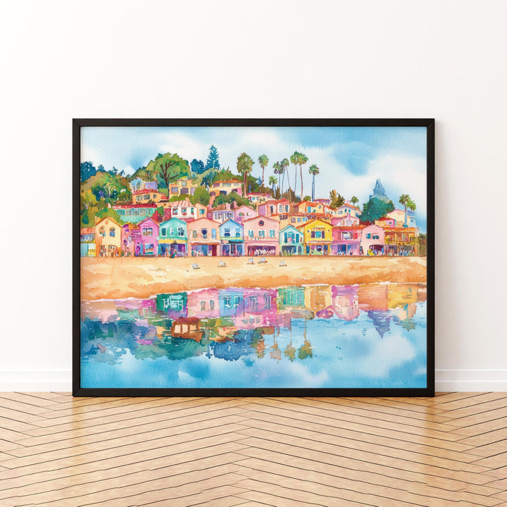 Santa Cruz California Watercolor Poster Santa Cruz Travel Print Beach Boardwalk Painting Coastal Wall Art USA Souvenir