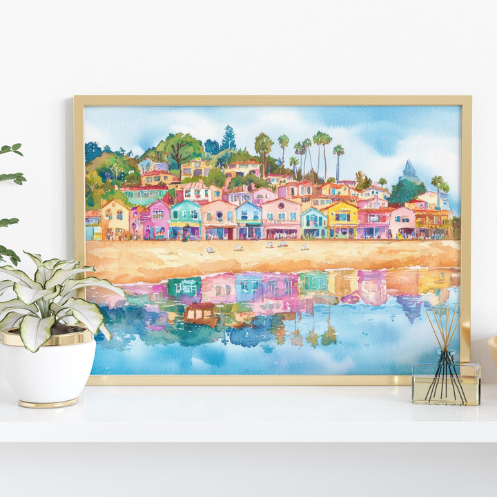Santa Cruz California Watercolor Poster Santa Cruz Travel Print Beach Boardwalk Painting Coastal Wall Art USA Souvenir