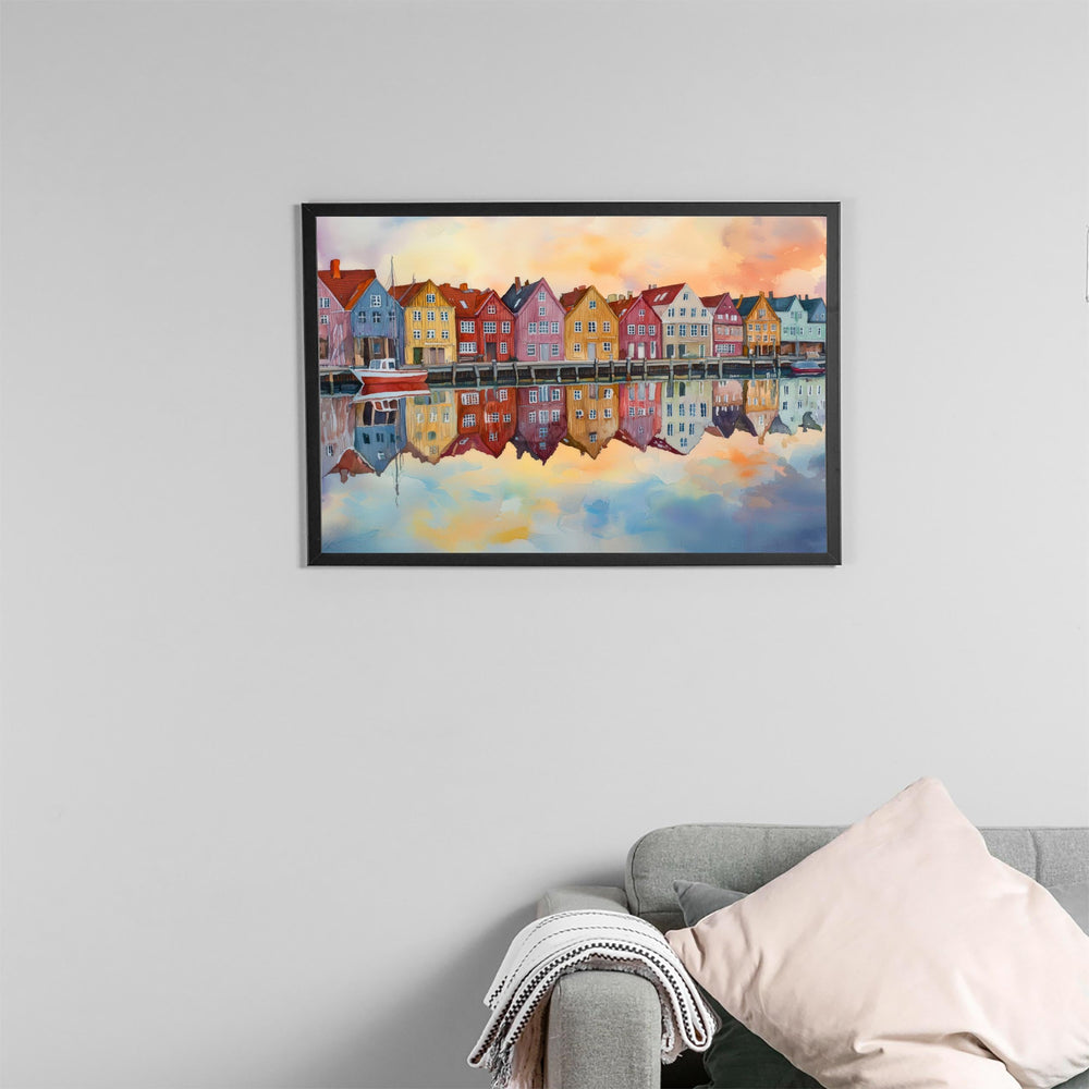 Aarhus Denmark Watercolor Poster Aarhus Travel Print Cityscape Painting Harbour Wall Art Nordic Europe Decor Souvenir