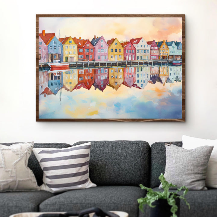 Aarhus Denmark Watercolor Poster Aarhus Travel Print Cityscape Painting Harbour Wall Art Nordic Europe Decor Souvenir