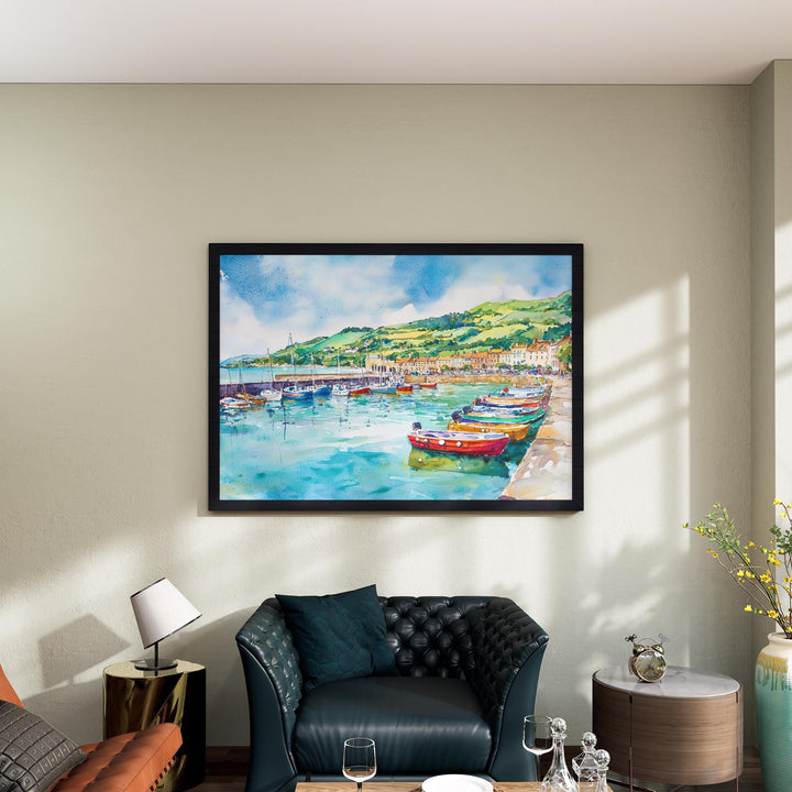 Lyme Regis England Watercolor Poster Lyme Regis Travel Print Dorset Coast Painting Seaside Town Wall Art UK Souvenir