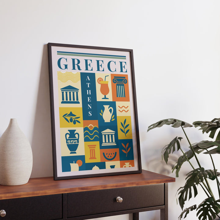 Greece Kitchen Print Mediterranean Food Poster Vintage Culinary Art Kitchen Wall Art Greek Cuisine Decor Dining Room Artwork