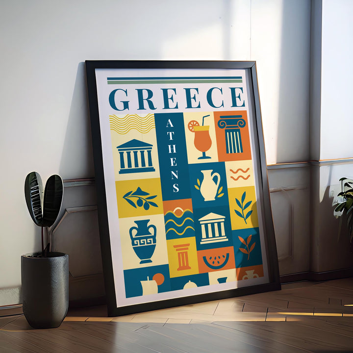 Greece Kitchen Print Mediterranean Food Poster Vintage Culinary Art Kitchen Wall Art Greek Cuisine Decor Dining Room Artwork