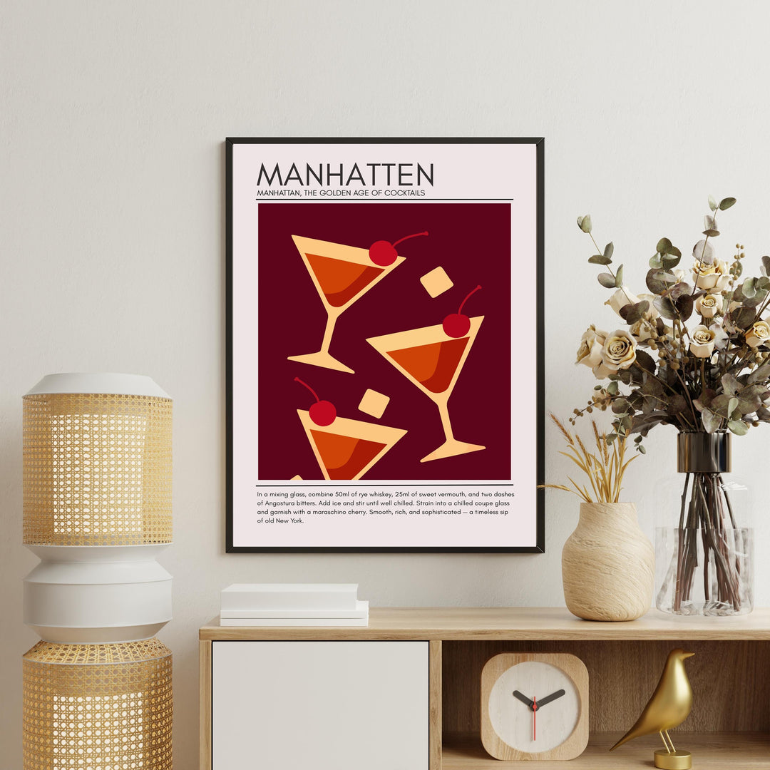 Manhattan Art Deco Cocktail Print Elegant Drink Poster Bar Wall Art Whiskey Decor Cocktail Lover Gift Classic Beverage Artwork