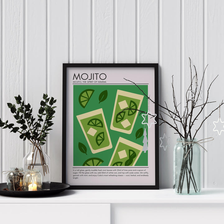 Mojito Art Deco Cocktail Print Elegant Drink Poster Bar Wall Art Cocktail Lover Gift Tropical Decor Classic Beverage Artwork