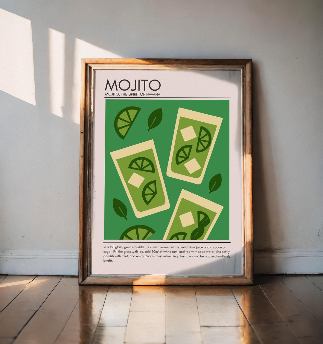 Mojito Art Deco Cocktail Print Elegant Drink Poster Bar Wall Art Cocktail Lover Gift Tropical Decor Classic Beverage Artwork