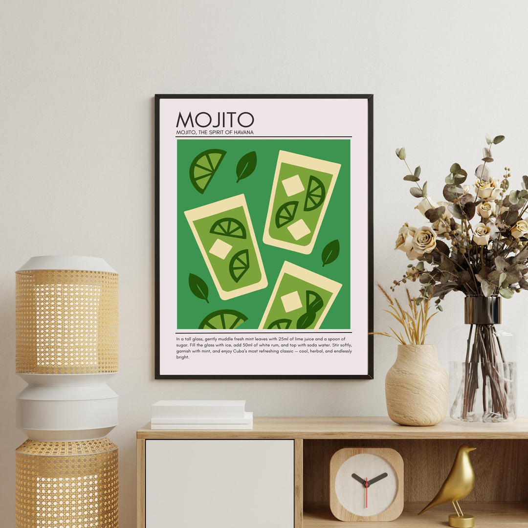 Mojito Art Deco Cocktail Print Elegant Drink Poster Bar Wall Art Cocktail Lover Gift Tropical Decor Classic Beverage Artwork