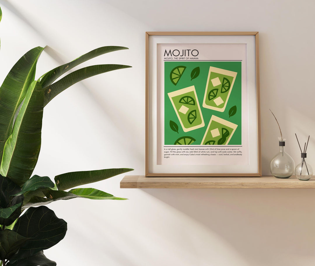 Mojito Art Deco Cocktail Print Elegant Drink Poster Bar Wall Art Cocktail Lover Gift Tropical Decor Classic Beverage Artwork