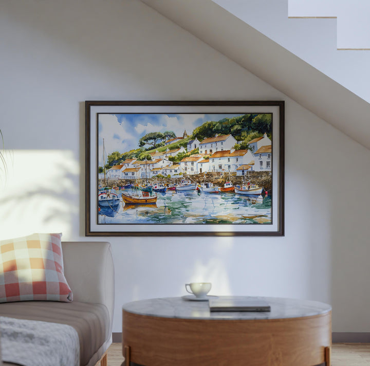 Polperro Cornwall Watercolor Poster Polperro Travel Print Coastal Village Painting Harbour Wall Art Seaside Decor UK Souvenir