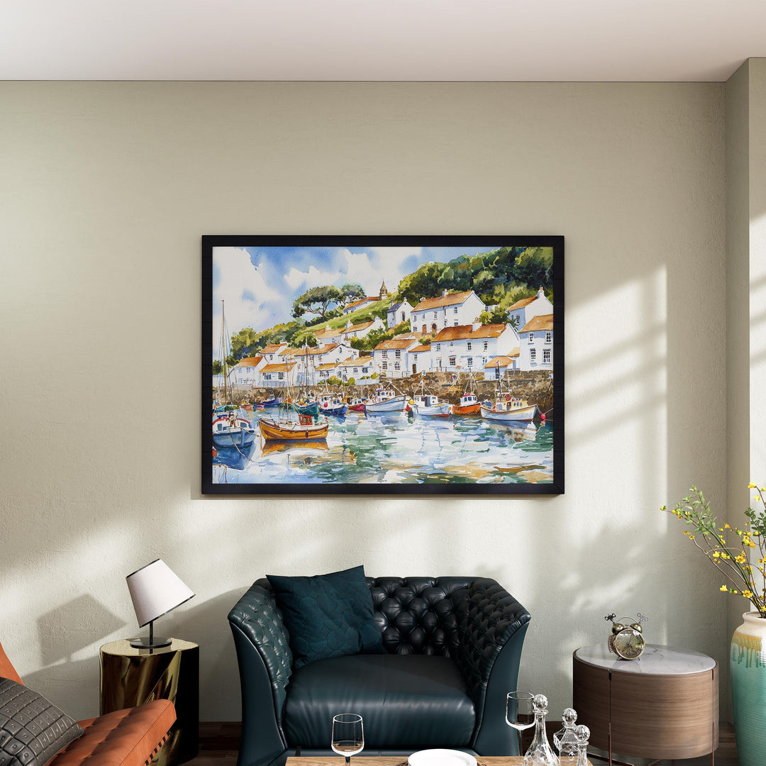 Polperro Cornwall Watercolor Poster Polperro Travel Print Coastal Village Painting Harbour Wall Art Seaside Decor UK Souvenir