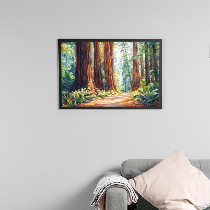 Redwood National Park Watercolor Poster California Travel Print Forest Painting Nature Wall Art USA Landscape Souvenir