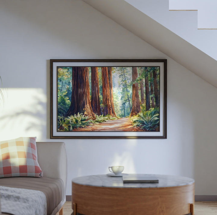 Redwood National Park Watercolor Poster California Travel Print Forest Painting Nature Wall Art USA Landscape Souvenir