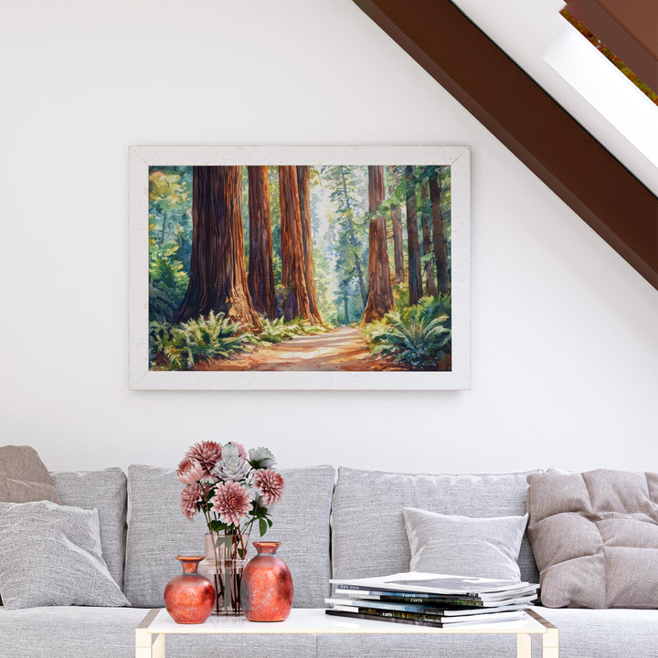 Redwood National Park Watercolor Poster California Travel Print Forest Painting Nature Wall Art USA Landscape Souvenir