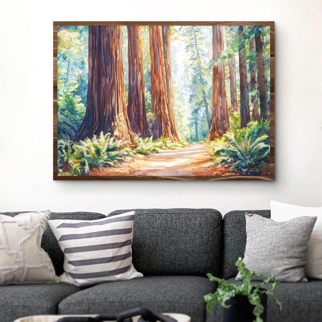 Redwood National Park Watercolor Poster California Travel Print Forest Painting Nature Wall Art USA Landscape Souvenir