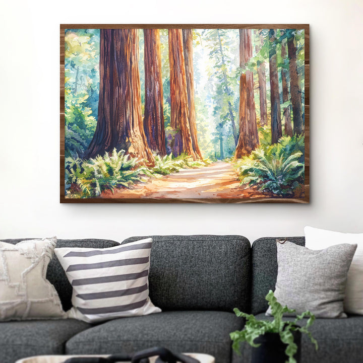 Redwood National Park Watercolor Poster California Travel Print Forest Painting Nature Wall Art USA Landscape Souvenir