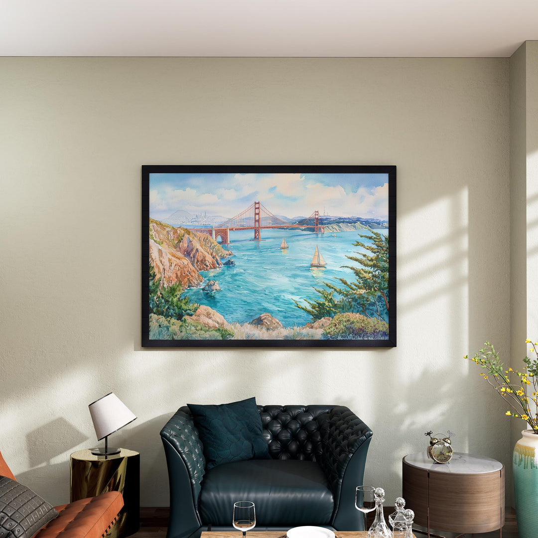San Francisco California Watercolor Poster San Francisco Travel Print City Skyline Painting Golden Gate Wall Art USA Souvenir