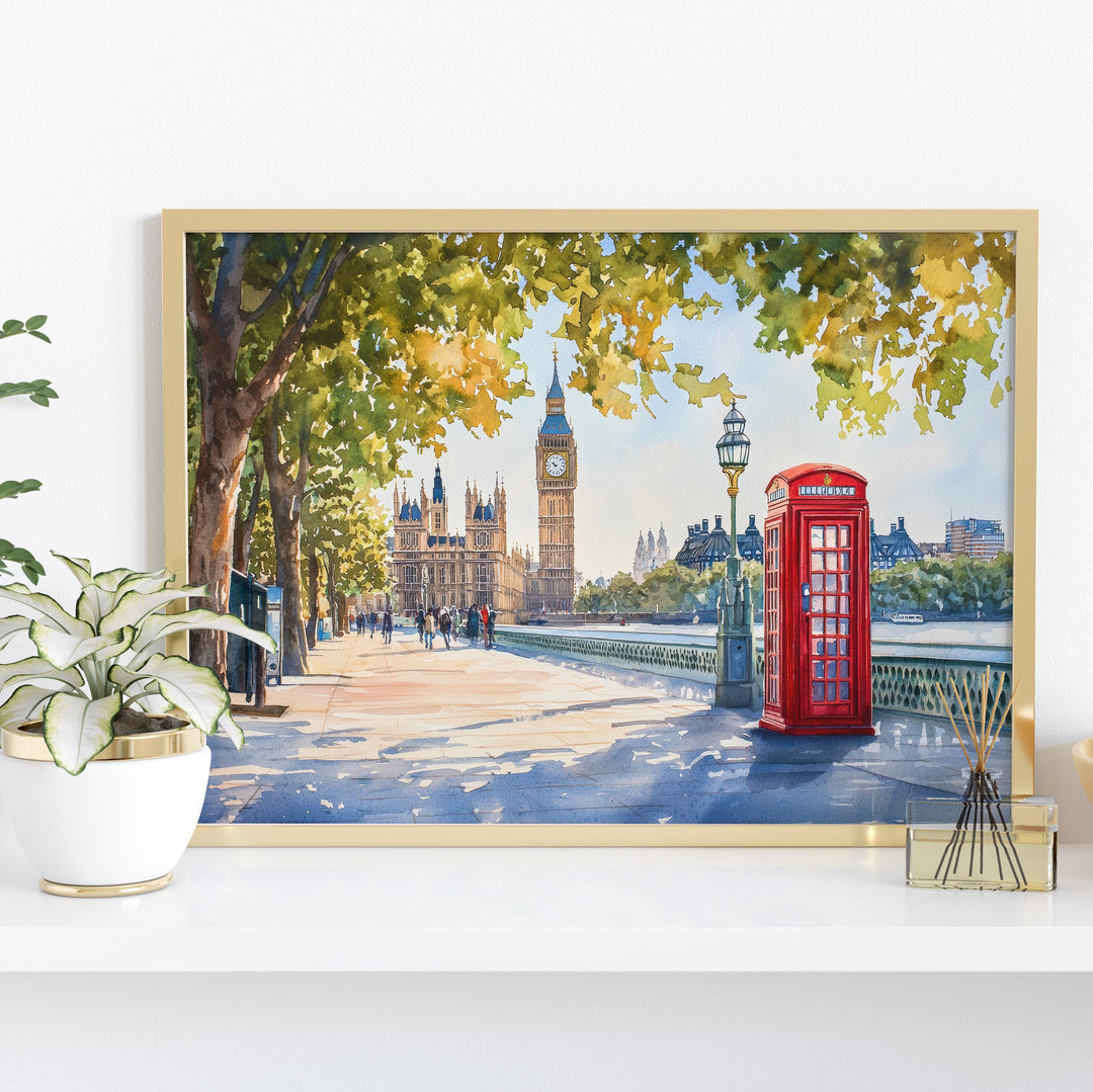 London England Watercolor Poster London Travel Print City Skyline Painting Landmark Wall Art UK Decor Souvenir