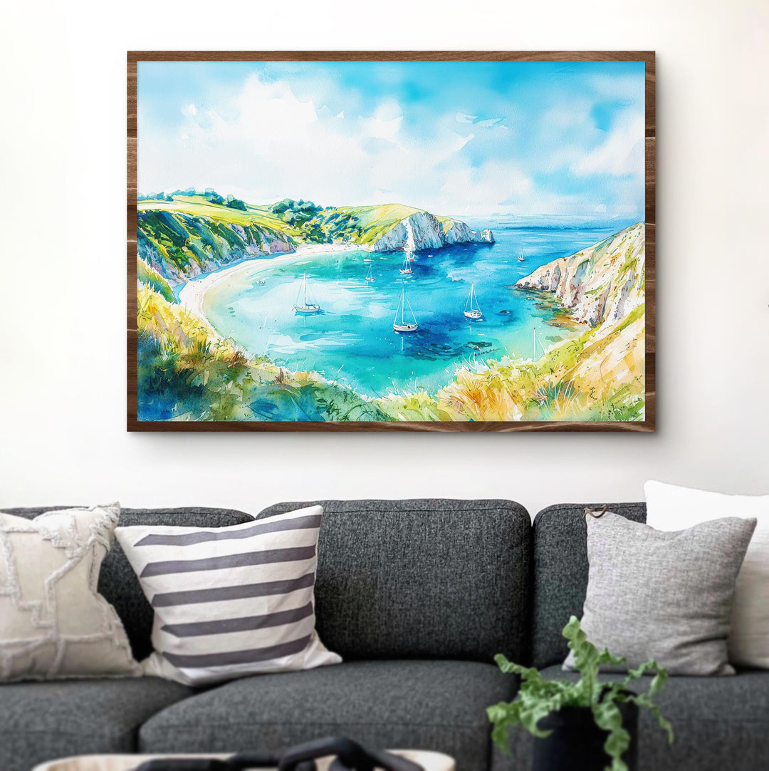 Lulworth Cove England Watercolor Poster Lulworth Cove Travel Print Dorset Coast Painting Seaside Wall Art UK Souvenir