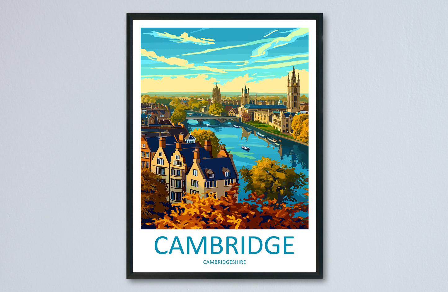 Cambridge England Travel Poster