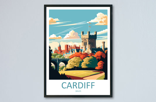 Cardiff Castle Wales Travel Poster