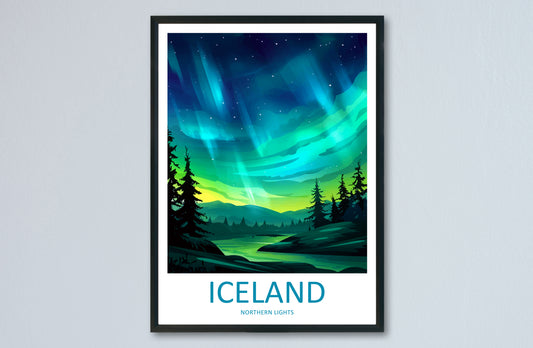 Northern Lights Iceland Travel Poster