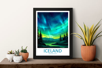 Northern Lights Iceland Travel Poster