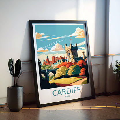 Cardiff Castle Wales Travel Poster