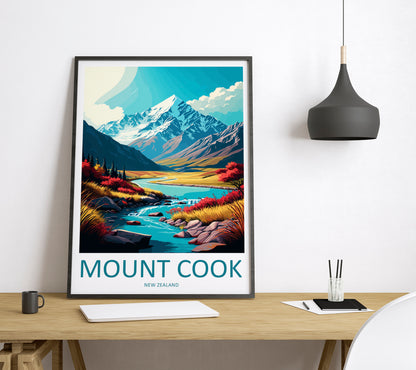 Mount Cook New Zealand Travel Poster