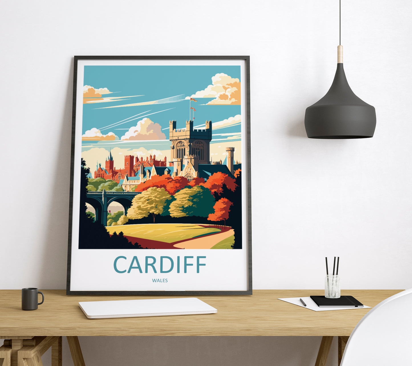 Cardiff Castle Wales Travel Poster