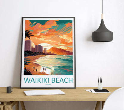 Waikiki Beach Travel Poster